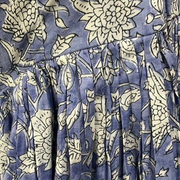 NWT Dolma Midi Dress blue ivory cotton print flowy bohemian L XL cool comfy - Picture 2 of 12